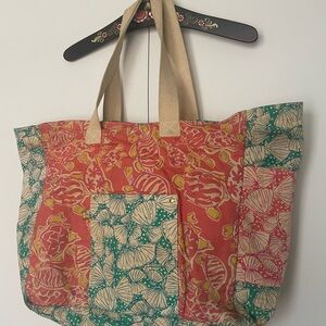 Vintage Lilly Patchwork Tote Bag with Turtles and Shells